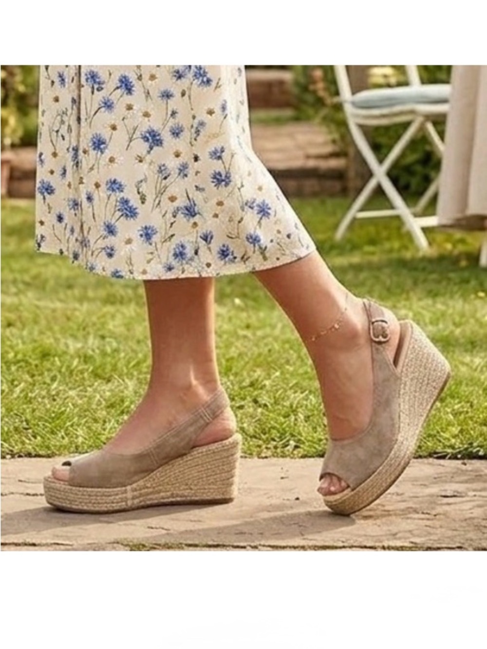 Cordani Beige Suede Leather Open Toe Adjustable Strap Espadrille Wedge Heel 39 8